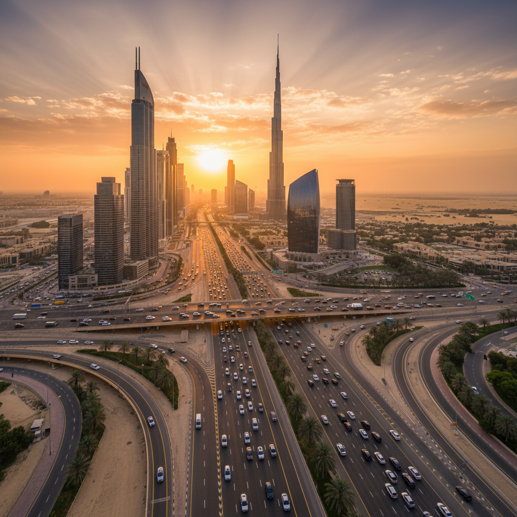 Dubai skyline and highway